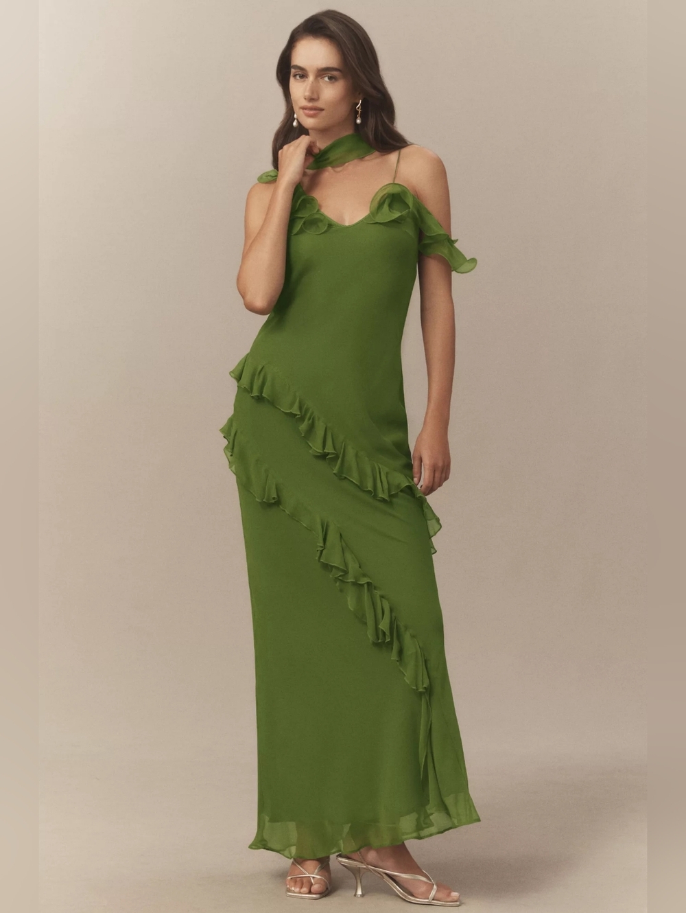 De La Vali Hemera Ruffled Silk Scarf Maxi Dress NWT
